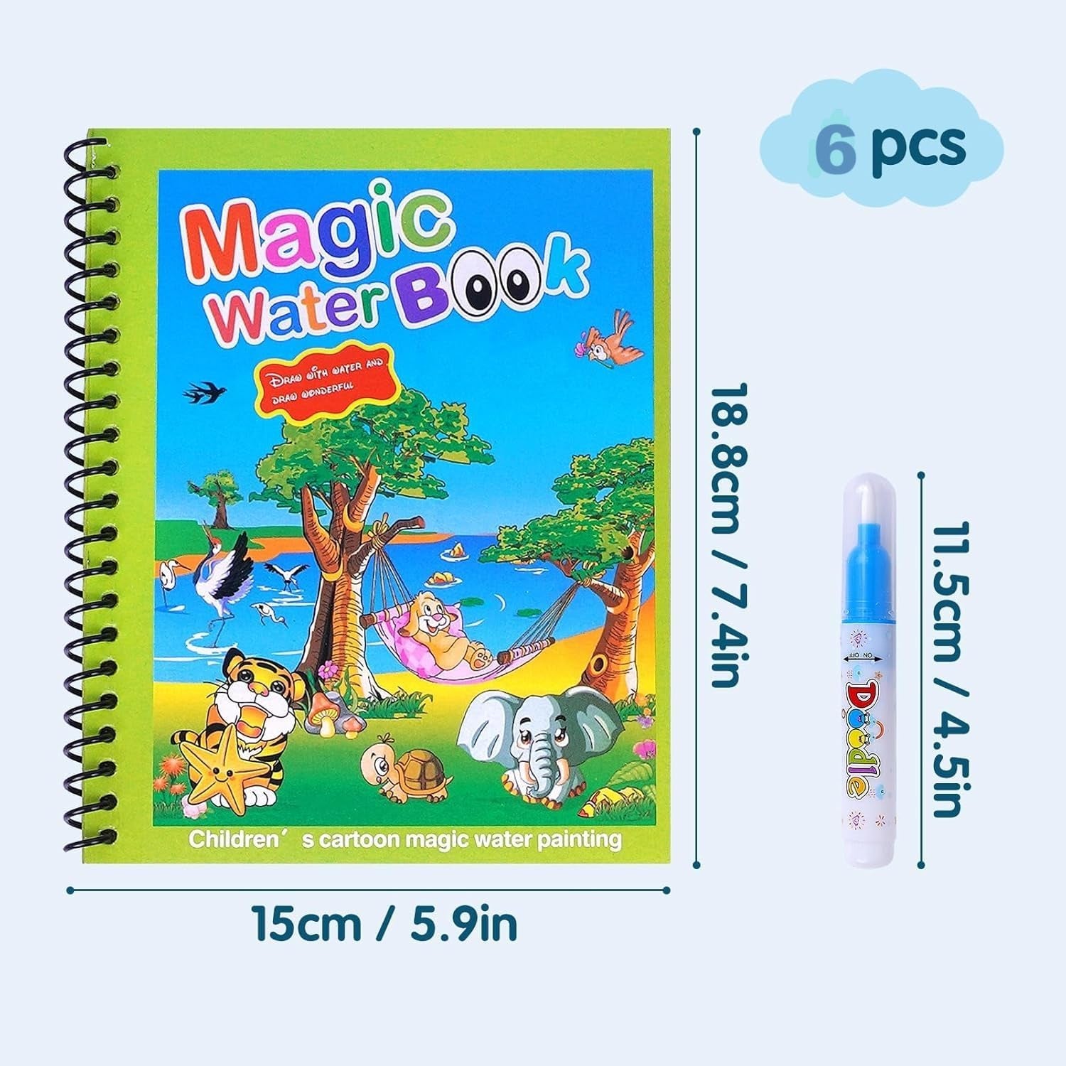 Magic Water Coloring Book (conjunto de 6 peças)