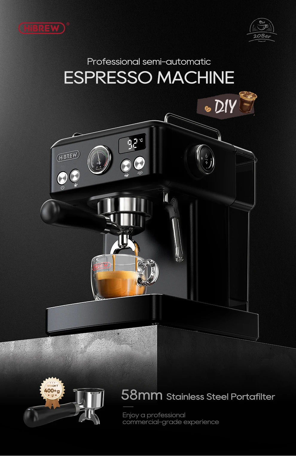 HiBREW H10A Black Espresso Machine